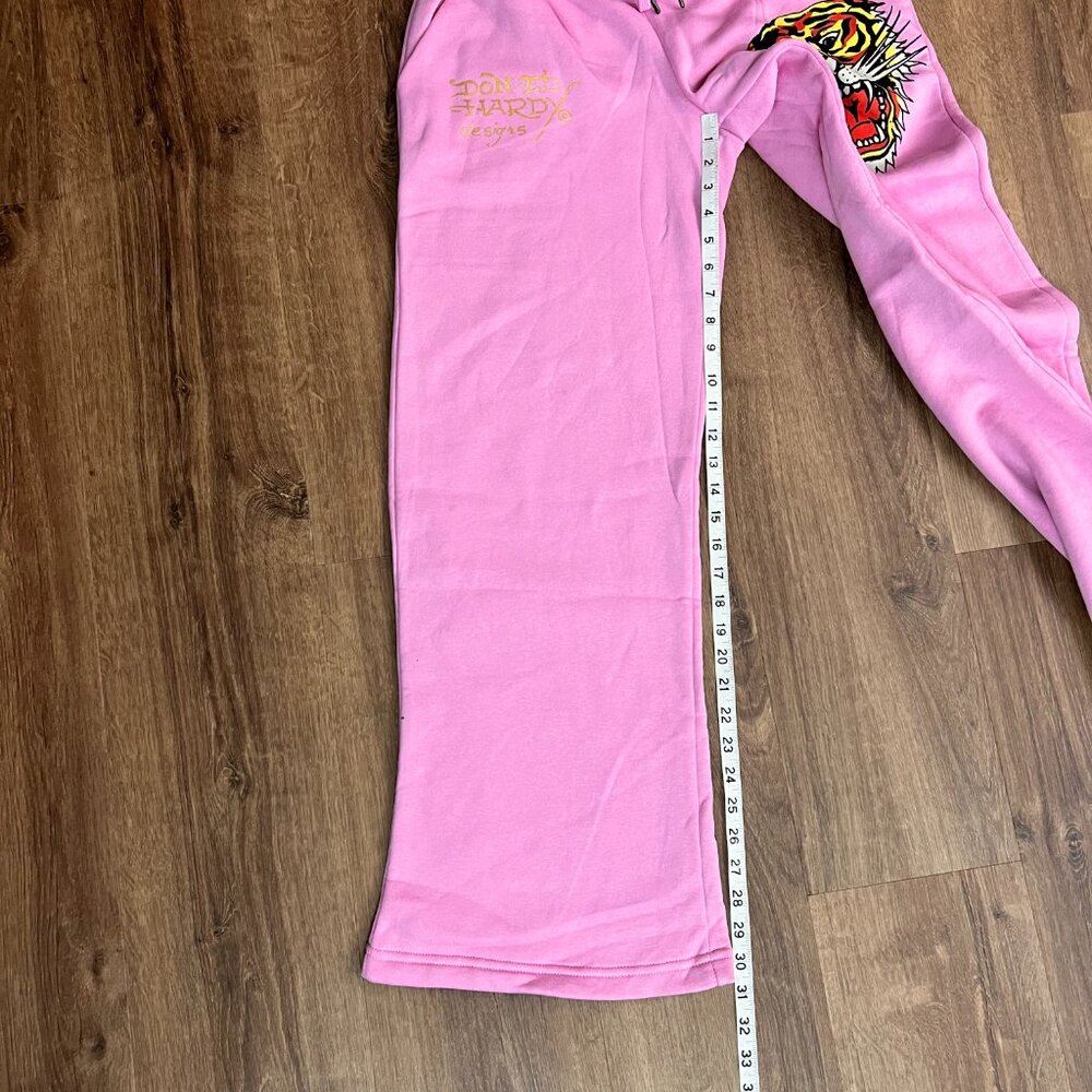 NEW Ed Hardy Tiger Tattoo Wide Leg Pink Jogger Sweatpants Y2K - Picture 13 of 15